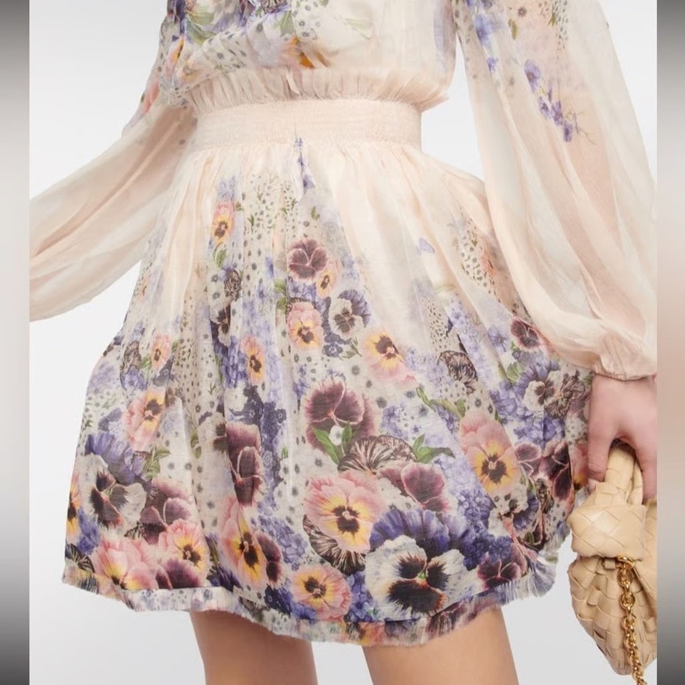 Zimmermann Linen-Silk Tama Flip Skirt Purple Pansy Print